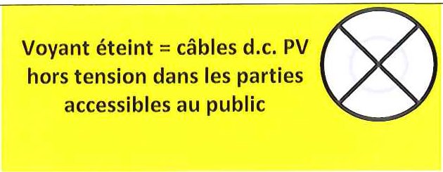 Voyant éteint = câbles d.c. PV hors tension dans les parties accessibles au public