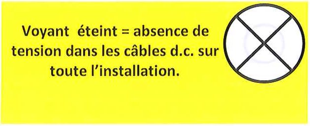 Voyant éteint = absence de tension dans les câbles d.c. sur toute l’installation.
